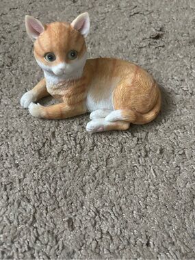 Lifelike Orange & White Laying Cat Figurine